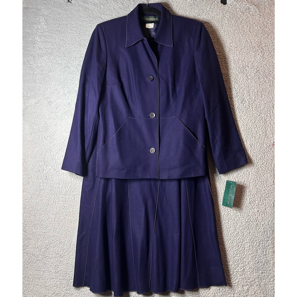 Harve Benard Skirt Suit Set Women Top 10/Bottom 12 Purple Wool Blend Blazer NEW